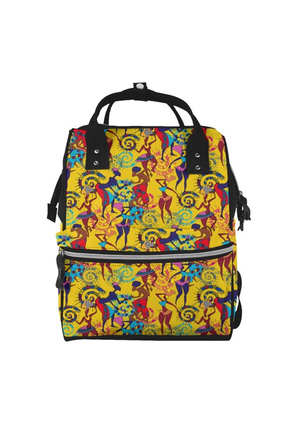 Dancing African Womens print Large Capacity Nappy Bag is a multi-functional waterproof travel backpack, perfect as a nursing bag or mummy backpack for women