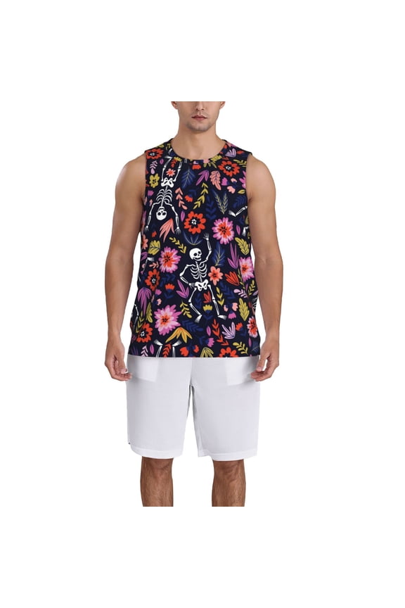 Dancing Skeletons Floral Garden print basketball shirt for both men and women, a unisex basketball jersey perfect for theme parties-Large