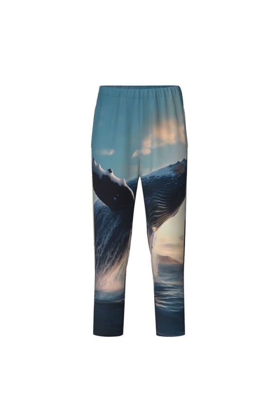 Dancing Whale Print Teenagers' Pajama Pants Long Sleep Pants Soft Elastic Waist Pajama Bottoms Elastic waist with 2 Pockets 5-16 Years-Small