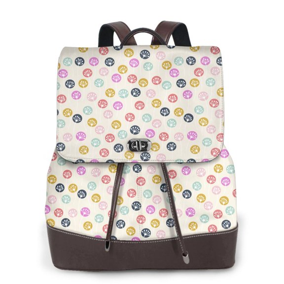 Xecao Dandelion Floral Print Large Backpack Soft Leather for Women Travel with Compartment, Adjustable Convertible Strap