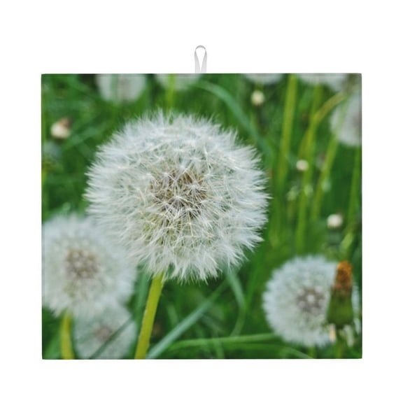 Xecao Dandelion Flower In The Meadow Print Dish Drying Mat for Kitchen Counter,Absorbent Coffee Bar Mat, Dish Drainer Rack Mats,Dining Room Decoration