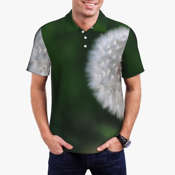Xecao Dandelion Mens' Casual Short Sleeve Button-Down Polo Shirts for a Classic Golf Shirts-Medium
