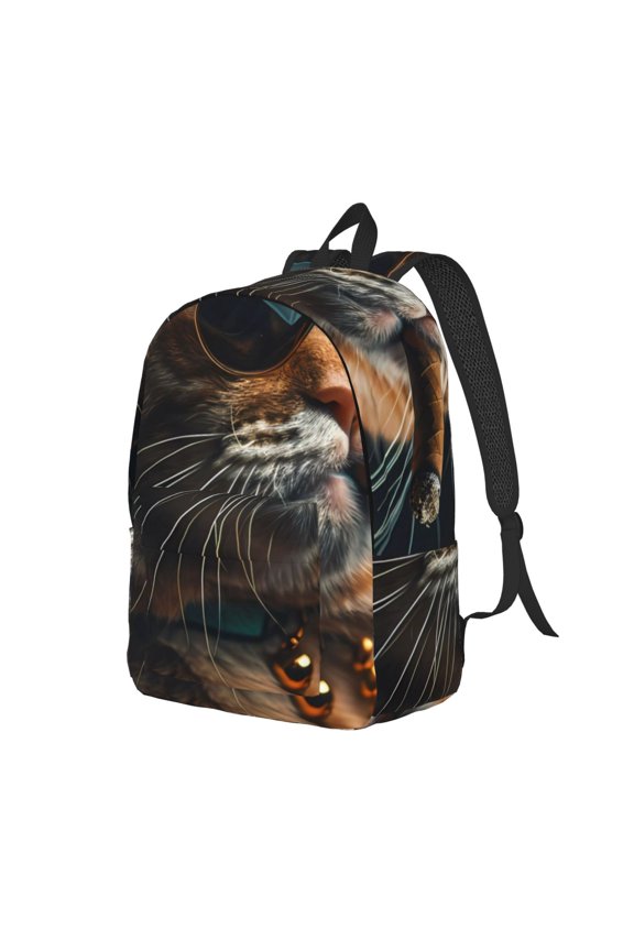 Dapper Cat in Sunglasses for Canvas College Laptop Backpack, a Durable Rucksack for Both Men and Women, ideal for travel, school, and daily use Bag-Small