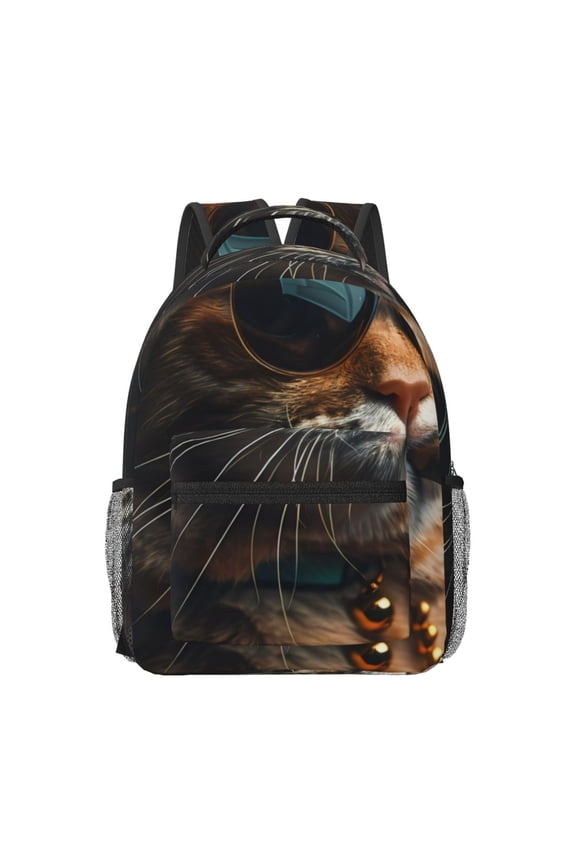 Dapper Cat in Sunglasses Print Casual Backpack: A Computer Backpack Ideal for Men and Women, Perfect for College, School, or Daily Travels-One Size