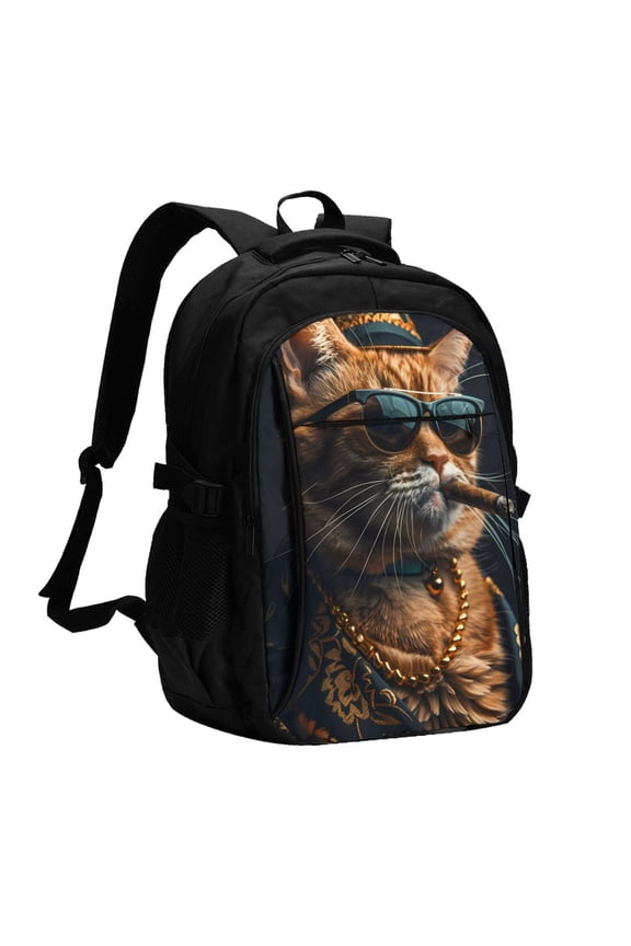 Dapper Cat in Sunglasses for Travel Laptop Backpack, USB-Charging-Enabled, Spacious Business Backpack for Men and Women,College School Computer Bag