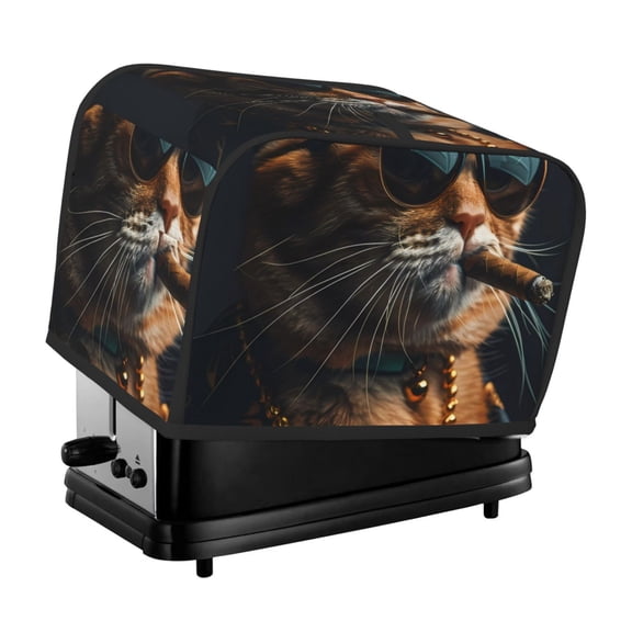 Xecao Dapper Cat in Sunglasses Print 2 Slice Toaster Cover with Pockets, Small Appliance Cover, Dust and Fingerprint Protection, Machine Washable