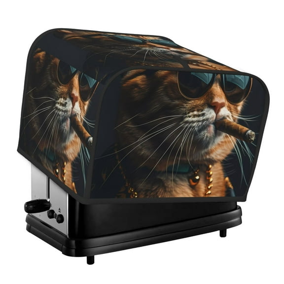 Xecao Dapper Cat in Sunglasses Print 4 Slice Toaster Cover with Pockets, Small Appliance Cover, Dust and Fingerprint Protection, Machine Washable