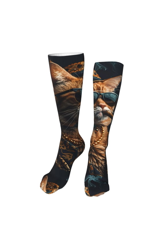 Dapper Cat in Sunglasses Print Calf Socks Seamless Toe, Knee High Long Socks, Sports Socks Trouser Socks for Women and Men-One Size