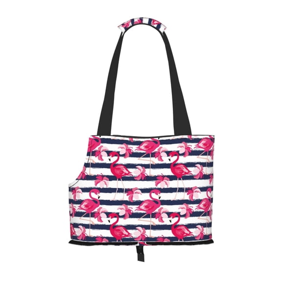 Xecao Dark Blue Stripes and Flamingos for Cat Carrier Small Dog Handbag: The Ideal Travel Companion for Your Pet