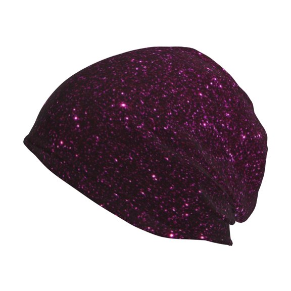 Xecao Dark Purple Glitter Print Knit Hat,Winter Beanie for Men Women, Beanie Soft Warm Ski Stocking Cuffed Cap