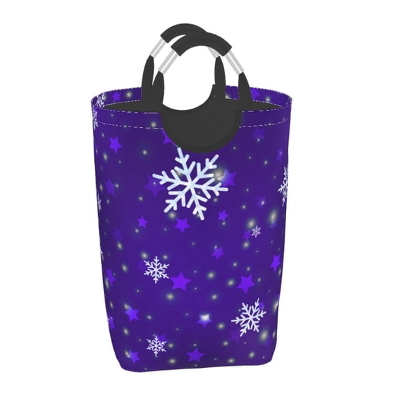 Xecao Dark Purple Snowflakes for Laundry Basket,Collapsible Large Laundry Hamper,Wash Bag for Laundry Room, Rolling Laundry Basket with Handles