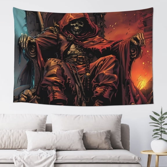 Xecao Dark Skull King Throne Print Tapestry, Wall Hanging Room Funny Decor, Backdrop Room Decor for Bedroom Living Room dormitory
