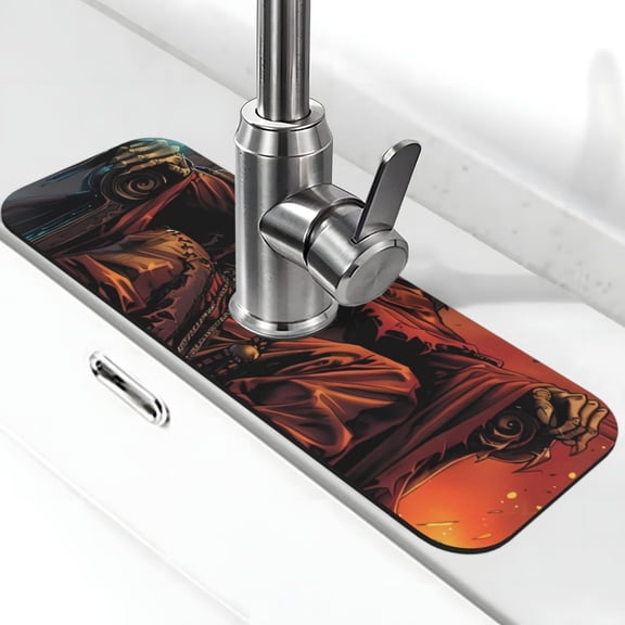 Xecao Dark Skull King Throne for Kitchen Sink Splash Guard Faucet Mat , Faucet Guard & Draining mat, (15" X 5.5" )