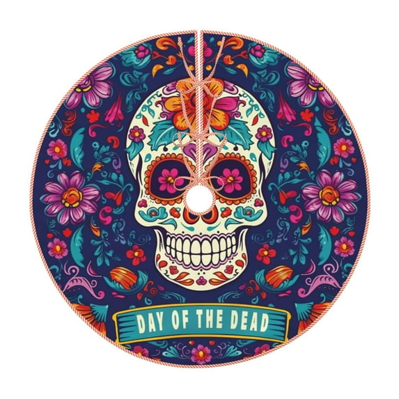 Xecao Dead Day Party Pattern Christmas Tree Skirt Round Xmas Tree Mat Base Cover for Holiday Home Decorations-48"