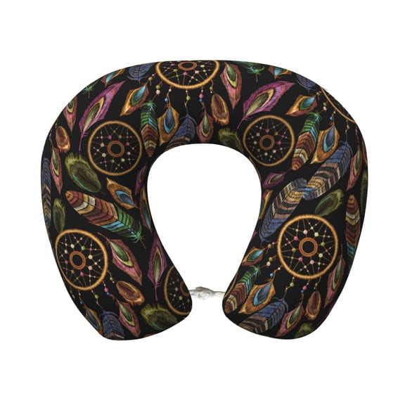 Xecao Decorative Feathers Print Memory Foam Cervical Neck Pillow Versatile U-Shaped Pillows for Home,Office,Camping,Travelling,Soft Washable Cover