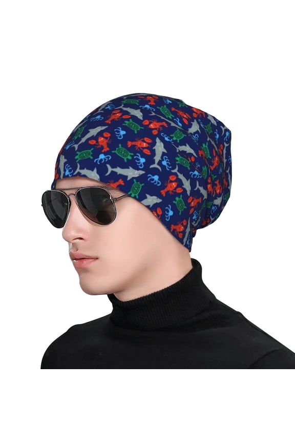 Deep Down In The Ocean Print Beanie Knitted Hat for Men Women, Winter Fashion Knit Cuffed Caps Unisex