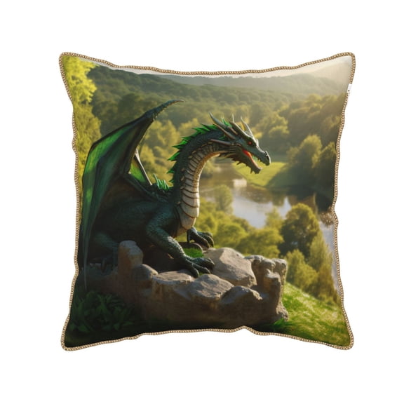 Xecao Deep Forest Stone Green Dragon Print Soft Velvet Decorative Throw Pillow Covers, Square Cushion Cases for Bed, Sofa, Living Room, Car, and Indoor Outdoor Use-16"x16"