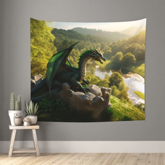 Xecao Deep Forest Stone Green Dragon patten Tapestry 60x51 Inches Wall Hanging Poster Tapestry for Living Room Bedroom Home Decor