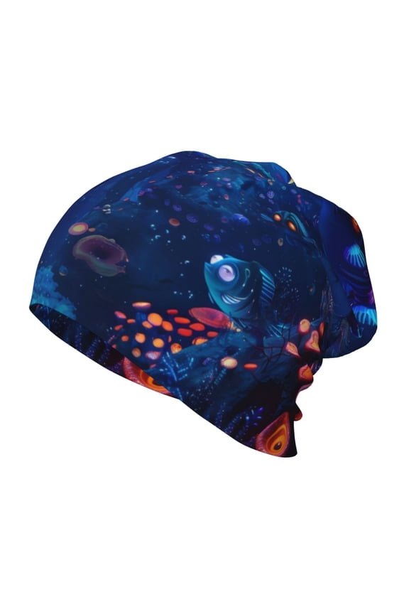Deep Sea Glowing Fishes Print Beanie Hat Toddler Girls Boys, Baby Hats Winter Warm Knitted Thermal, Kids Winter Caps