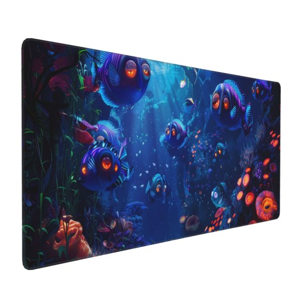 Xecao Deep Sea Glowing Fishes Print Large Mouse Pad, 16x35.5in Mousepad, Professional Non-Slip Rubber Base Big Mouse Pad, Mouse Pad for Gaming & Office Full Desk Mouse Pad