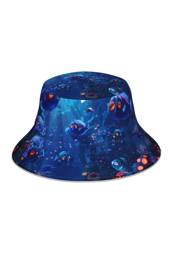 Deep Sea Glowing Fishes Print Men and Women Night Reflective Hat Runner Cap Visor Bucket Hat Boonie Cap