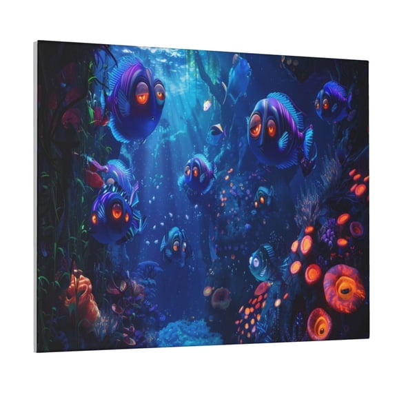 Xecao Deep Sea Glowing Fishes for Waterproof Framed Canvas Art - Modern Home Decor with Real Wood Frame for Gifting and Interior Design,Horizontal