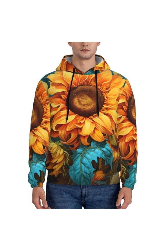 Deep Yellow Colorful Sunflower Pattern Men's Adult Pullover Hoodie,Hooded Sweatshirt-Medium