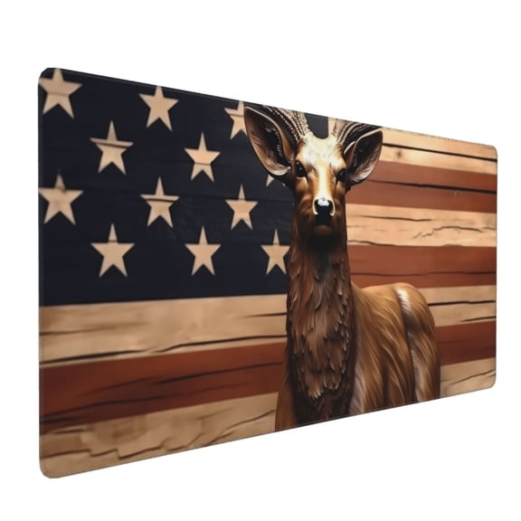 Xecao Deer American Flag Vintage Print Large Mouse Pad, 16x35.5in Mousepad, Professional Non-Slip Rubber Base Big Mouse Pad, Mouse Pad for Gaming & Office Full Desk Mouse Pad