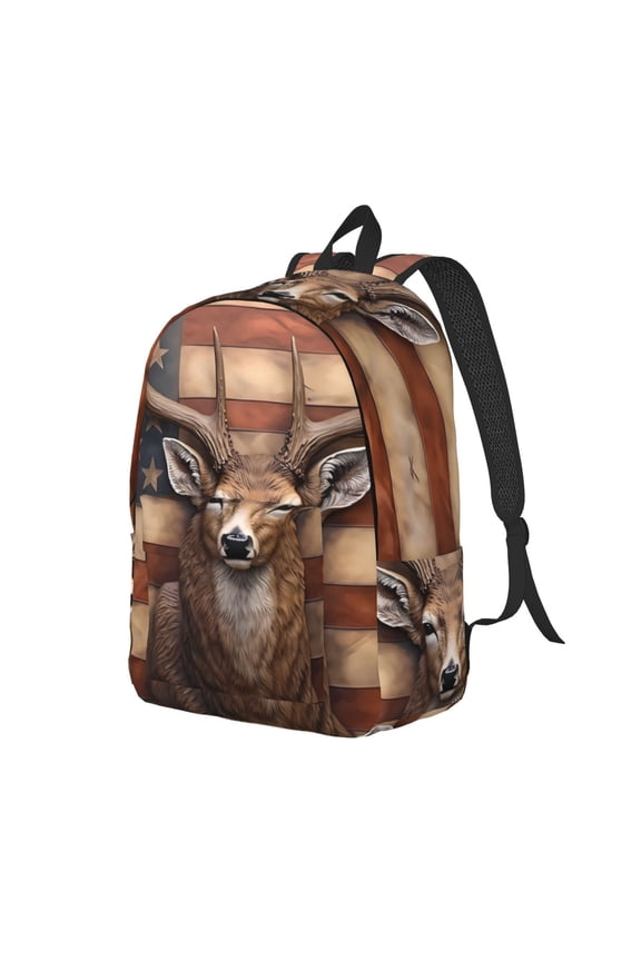 Deer American Flag Wall for Canvas College Laptop Backpack, a Durable Rucksack for Both Men and Women, ideal for travel, school, and daily use Bag-Medium