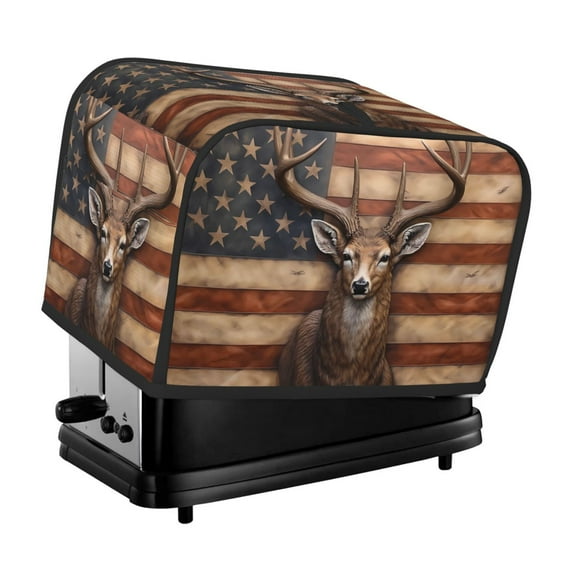 Xecao Deer American Flag Wall Print 2 Slice Toaster Cover with Pockets, Small Appliance Cover, Dust and Fingerprint Protection, Machine Washable