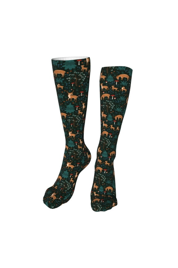 Deers In The Forest Print Calf Socks Seamless Toe, Knee High Long Socks, Sports Socks Trouser Socks for Women and Men-One Size