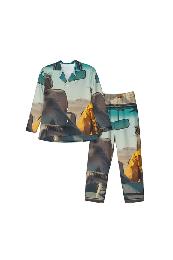 Desert Monkeys Drive Print Pajamas Set Mens Pajamas Long Sleeve Loungewear Two-Piece Sleepwear Button-Down Pjs Set,2PJS-Small