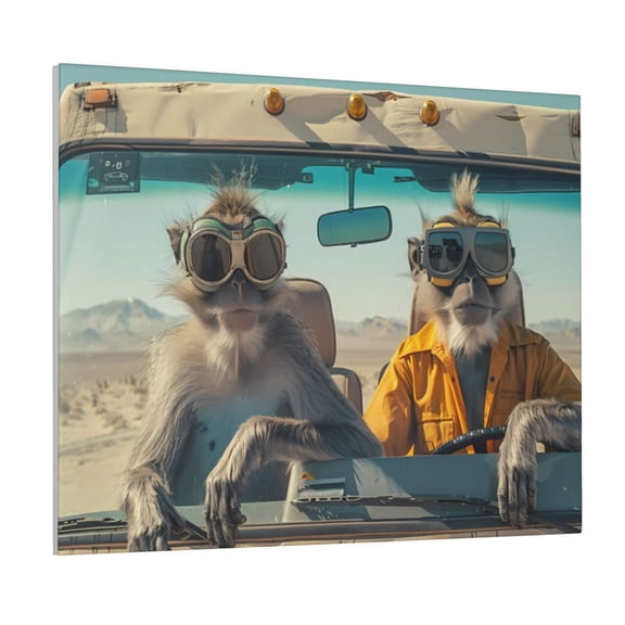 Xecao Desert Monkeys Drive for Waterproof Framed Canvas Art - Modern Home Decor with Real Wood Frame for Gifting and Interior Design,Horizontal