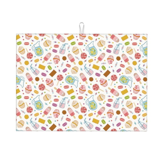 Xecao Dessert patten Microfiber Dish Drying Mat,Absorbent Dish Drainer Kitchen Counter,Super Absorbent Dish Drying Pads 18×24 Inch