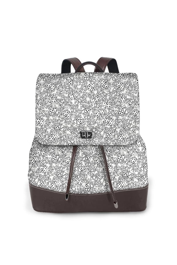 Dice Cubes Print Large Backpack Soft Leather for Women Travel with Compartment, Adjustable Convertible Strap