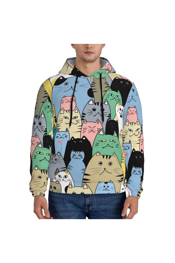 Different Cats Pattern Men's Adult Pullover Hoodie,Hooded Sweatshirt-Medium