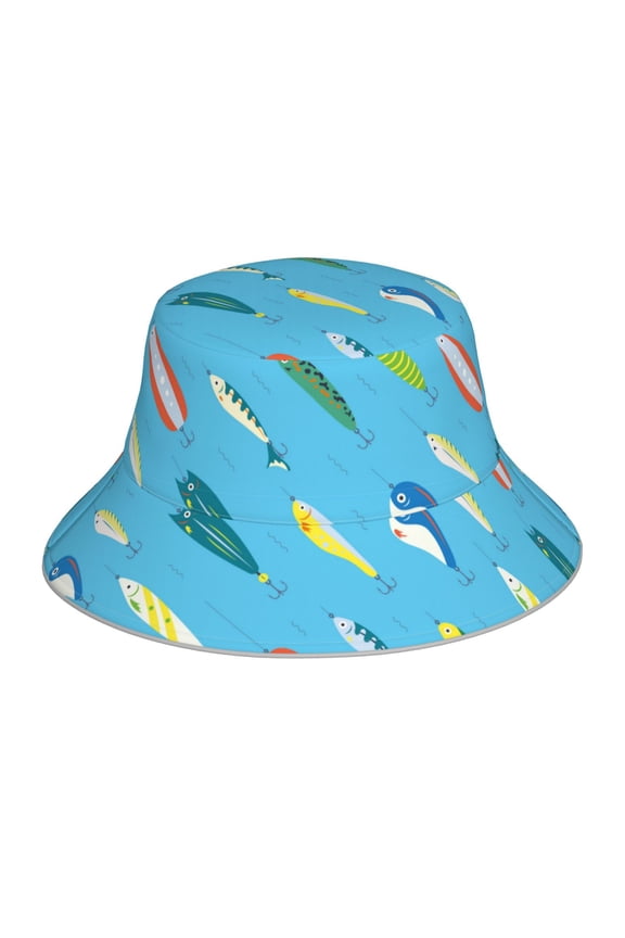 Different Color Fishing Bait Print Men and Women Night Reflective Hat Runner Cap Visor Bucket Hat Boonie Cap