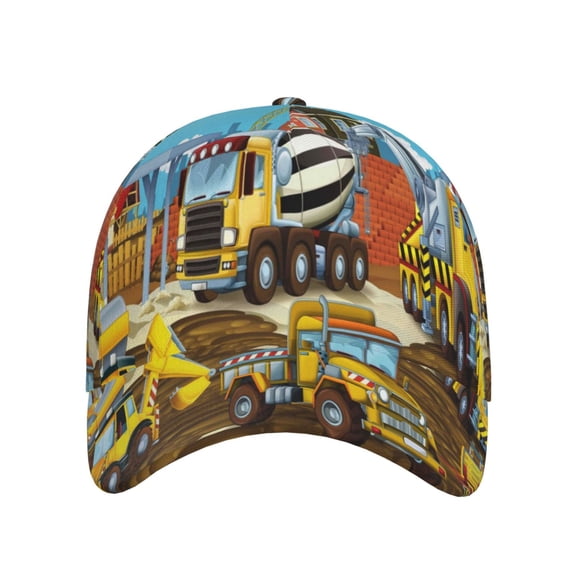 Xecao Different Construction Site Vehicles for Baseball Cap: Unisex, crafted from classic polyester twill fabric, featuring a soft unconstructed design