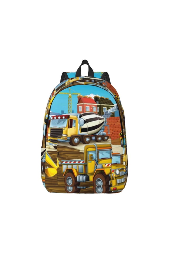 Different Construction Site Vehicles for Canvas College Laptop Backpack, Durable Rucksack Travel Notebook Bag School Backpack Book Bag for Men Women