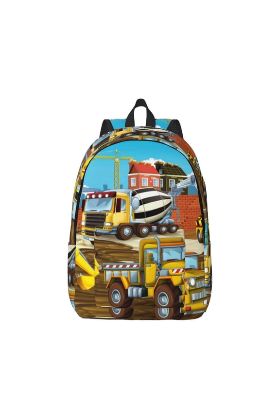 Different Construction Site Vehicles for Canvas College Laptop Backpack, Durable Rucksack Travel Notebook Bag School Backpack Book Bag for Men Women