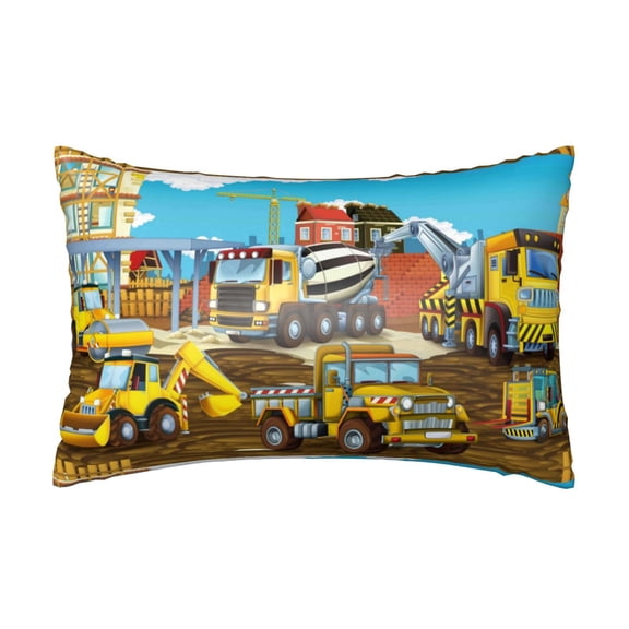 Xecao Different Construction Site Vehicles Pattern Satin Pillowcases for Hair and Skin, Luxurious and Silky Pillow Cases with Envelope Closure, 20x30 Inches