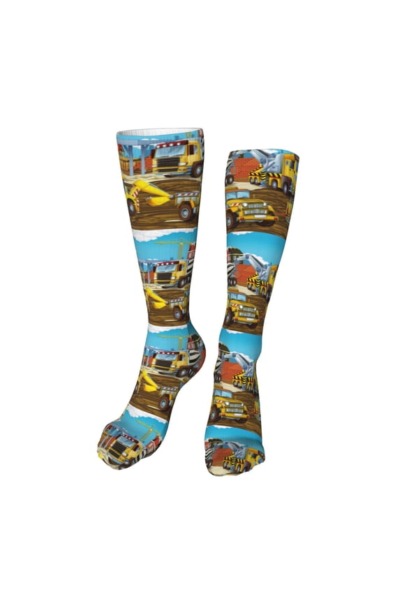 Different Construction Site Vehicles Print Calf Socks Seamless Toe, Knee High Long Socks, Sports Socks Trouser Socks for Women and Men-One Size