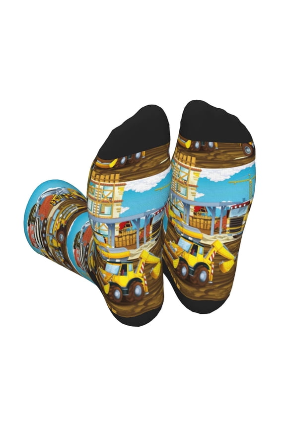 Different Construction Site Vehicles Print Crew Socks for Men and Women, Men's Soft Moisture-wicking Sock