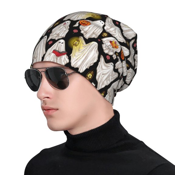 Xecao Different Ghosts Print Beanie Knitted Hat for Men Women, Winter Fashion Knit Cuffed Caps Unisex