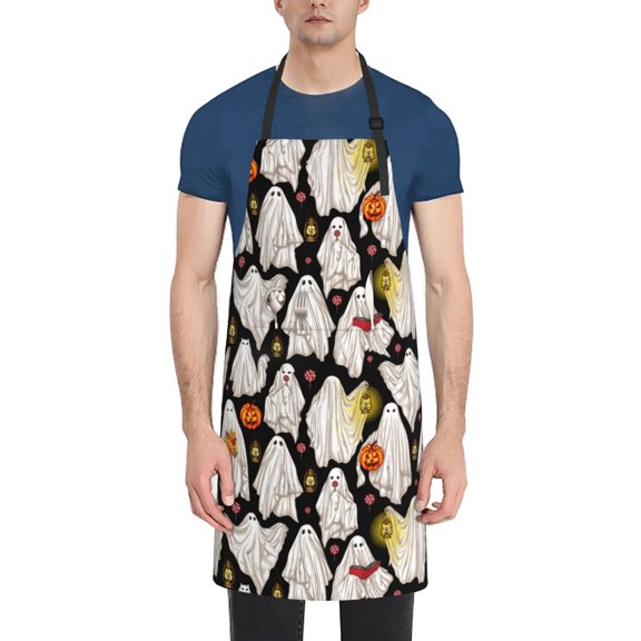 Xecao Different Ghosts Print Kitchen Cooking Aprons, Waterproof Adjustable Bib Aprons with 2 Pockets for Women Men Chef