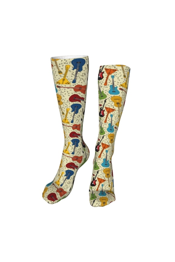 Different Kind Of Guitars Print Calf Socks Seamless Toe, Knee High Long Socks, Sports Socks Trouser Socks for Women and Men-One Size