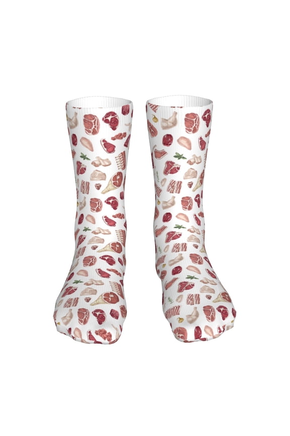 Different Meat Print Fashion No Heel Casual Crew Socks Cushioned Breathable for Men Women - Moisture wicking,Not easy to fade Suitable for daily