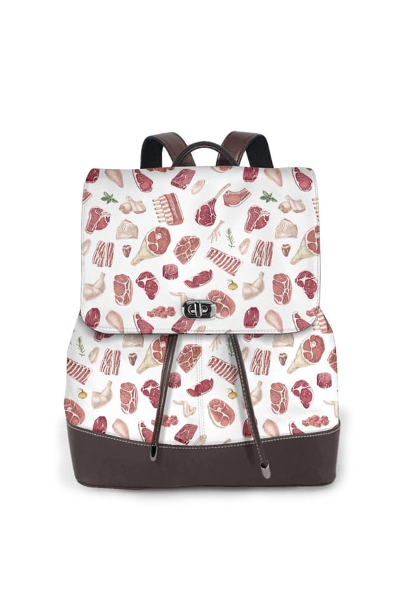 Different Meat Print Large Backpack Soft Leather for Women Travel with Compartment, Adjustable Convertible Strap
