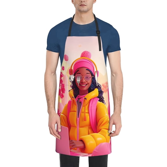Xecao Digital Nomad Pink Landscape Print Kitchen Cooking Aprons, Waterproof Adjustable Bib Aprons with 2 Pockets for Women Men Chef