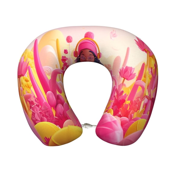 Xecao Digital Nomad Pink Landscape Print Memory Foam Cervical Neck Pillow Versatile U-Shaped Pillows for Home,Office,Camping,Travelling,Soft Washable Cover